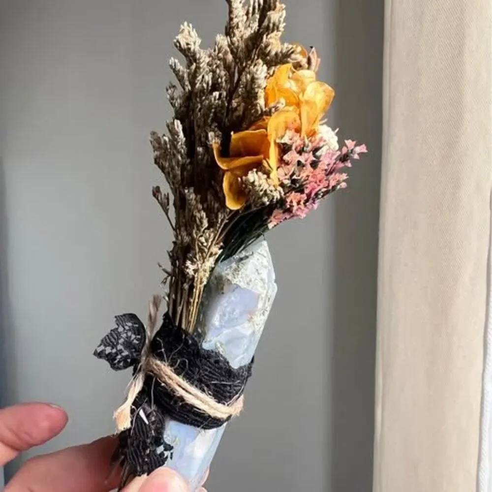 Handmade Crystal Flower Bouquet – Spiritual Home Décor & Gift Moss Agate Point